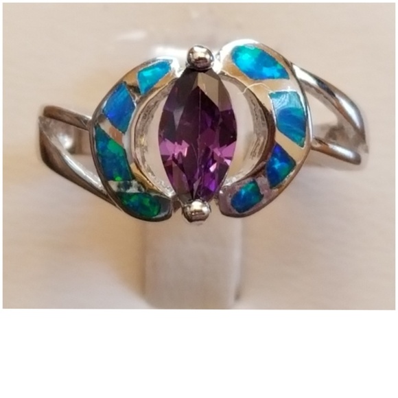 Jewelry - Genuine 1ct Amethyst/Australian Opal Ring Size 7